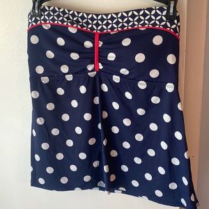 NWT, Tankini top only. Pretty blue with white polka dots and red trim, size 10